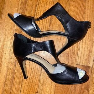 Franco Sarto Alloy ~ Black T strap Open Toe Heel, Zipper Back~6.5~Free Shipping!